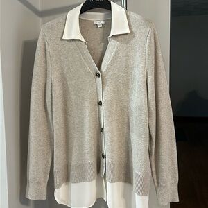 J. Jill oatmeal/white mixed media cardigan size Lg